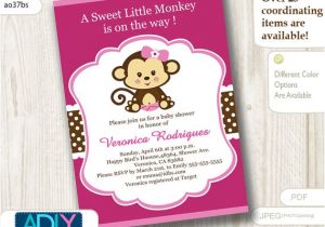 Free Printable Monkey Girl Baby Shower Invitations Hot Pink Girl Monkey Baby Shower Invitation Printable Diy Card