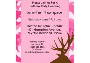 Free Printable Pink Camo Birthday Invitations Deer Hunter Pink Camouflage Birthday Invitation Zazzle