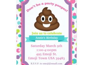 Free Printable Poop Emoji Birthday Invitations Poop Emoji Girl Birthday Invitation Zazzle Com