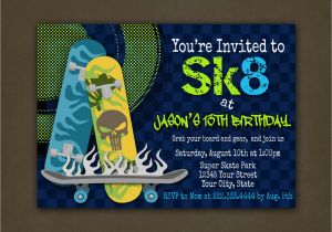 Free Printable Skateboard Birthday Party Invitations Skateboard Birthday Party Invitations Printable File Sk8