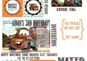 Free Printable tow Mater Birthday Invitations Disney 39 S Cars Mater Invitation and Printable Party 35 00