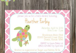 Free Printable Turtle Baby Shower Invitations Sea Turtle Pink and Green Baby Shower Invitation