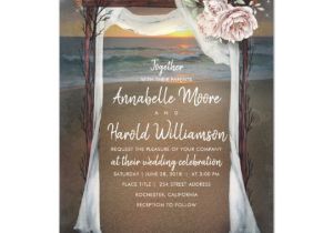 Free Wedding Invitation Samples Zazzle Beach Arch Sea Sunset String Lights Wedding Invitation