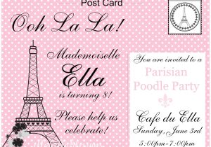 French Birthday Party Invitations Ellabella Designs French Pink Poodle Paris 8th Birthday