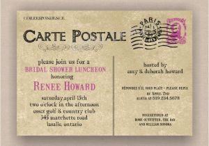 French Bridal Shower Invitation Wording Paris French Postcard Bridal or Baby Shower Invitation