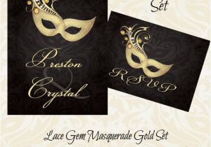 Gems Wedding Invitations Lace Gem Masquerade Gold Wedding Invitation by