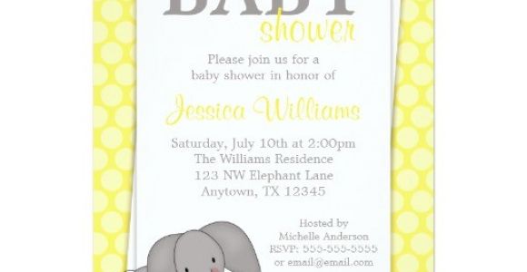 Gender Neutral Elephant Baby Shower Invitations Elephant Yellow Dots Gender Neutral Baby Shower 5×7 Paper