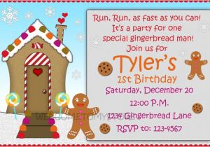 Gingerbread Man Birthday Party Invitations Gingerbread Man Birthday Invitation Kids by Welcometomystore