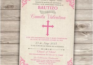 Girl Baptism Invitations In Spanish Spanish Printable Baptism Christening Invitations Burlap
