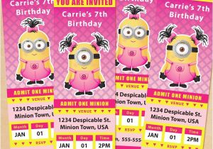 Girl Minion Birthday Party Invitations Free Printable Despicable Me Girl Minion Ticket Invitations