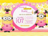 Girl Minion Birthday Party Invitations Minions Girls Birthday Card Invitation Minions theme Birthday