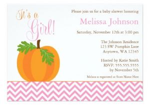 Girl Pumpkin Baby Shower Invitations Chevron Pumpkin Fall Girl Baby Shower Invitation