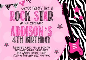 Girl Rockstar Party Invitations Rock Star 5×7 Invitation Girl Birthday Party Printable