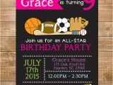 Girl softball Birthday Invitations Girls Printable Sports Birthday Invitation All Star Sports