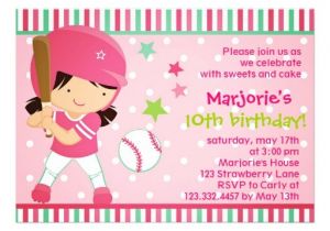 Girl softball Birthday Invitations softball Girl Pink Birthday Party Invitation 5" X 7