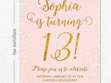 Girls 13th Birthday Party Invitations 13th Birthday Invitation for Girl Pink Gold Teen Birthday