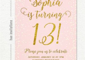 Girls 13th Birthday Party Invitations 13th Birthday Invitation for Girl Pink Gold Teen Birthday