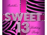 Girls 13th Birthday Party Invitations Sweet 13 13th Birthday Zebra Cow Pink Black Personalized