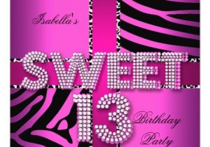 Girls 13th Birthday Party Invitations Sweet 13 13th Birthday Zebra Cow Pink Black Personalized