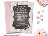 Glitter and Pearls Baby Shower Invitations Twins Baby Shower Invitation Glitter and Pearls Baby Shower