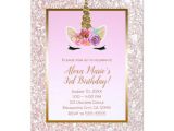 Glitter Birthday Invitation Template White Pink Glitter Gold Unicorn Birthday Party Invitation
