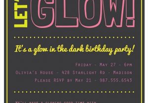 Glow In the Dark Party Invitations Free Glow In the Dark theme Birthday Party Invitation Custom