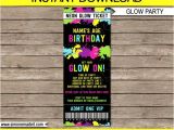 Glow Party Invites Neon Glow Party Ticket Invitation Neon Glow theme