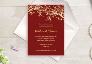 Gold Wedding Invitation Kit by Celebrate It Template Red and Gold Printable Wedding Invitation Template Leaves