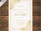 Gold Wedding Invitation Kit by Celebrate It Template Wedding Invitation Decorated with Golden Flowers Vector