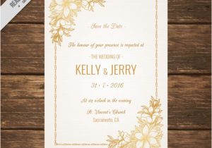 Gold Wedding Invitation Kit by Celebrate It Template Wedding Invitation Decorated with Golden Flowers Vector