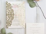 Gold Wedding Invitation Kits Luxury Pale Gold and Blush Pink Floral Laser Cut Wedding