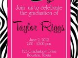 Graduation and Birthday Party Invitations Graduation Zebra Hot Pink Party Invitation Girl Birthday