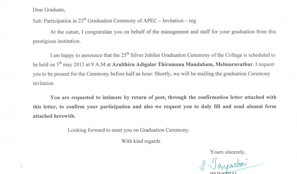 Graduation Invitation Letter for Parents Invitation for Graduation