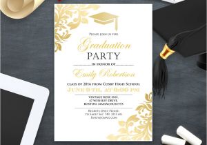 Graduation Invitation Printing Graduation Party Invitation Template Printable Gold Foul Girl