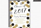 Graduation Party Invitation Kits Printable Graduation Invitation Black Gold Polka Dots