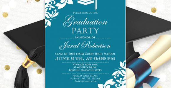 Graduation Party Invitation Template Printable Graduation Party Invitation Template Blue Teal High