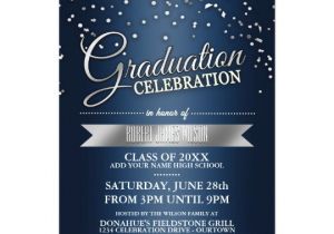 Graduation Party Invitations for Two Blue Silver Confetti Graduation Party Invitations Zazzle Com
