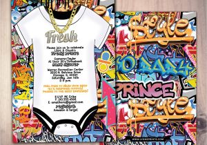 Graffiti themed Birthday Invitations Fresh Prince Baby Shower Hip Hop Swagger 90s
