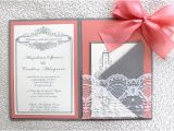 Gray and Coral Wedding Invitations Grey Coral Lace Wedding Invitation by Alexandrialindo On