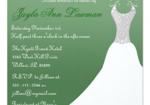 Green Bridal Shower Invitation Wording Green Bridal Shower Wedding Gown Invitation