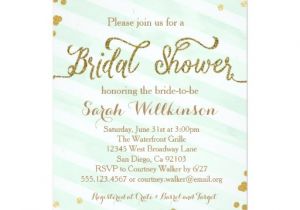 Green Bridal Shower Invitation Wording Mint Green & Gold Wedding Bridal Shower Invitation