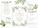 Greenery Wedding Invitation Template Greenery Wedding Invitation Template Green and Gold Etsy