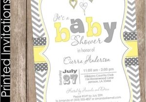 Grey and Yellow Baby Shower Invites Printed Neutral Yellow and Grey Baby Shower Invitation
