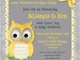 Grey and Yellow Baby Shower Invites whoo Baby Shower Invitation Surprise Owl Joy Chic Wood
