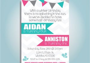 Half Birthday Party Invitations Printable Chevron Sibling Half Birthday Invite Aidan