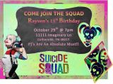 Harley Quinn Birthday Invitation Template Invitations Suicide Squad Birthday Party Printable
