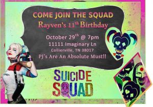 Harley Quinn Birthday Invitation Template Invitations Suicide Squad Birthday Party Printable