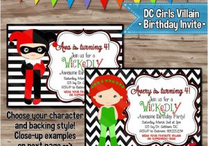 Harley Quinn Birthday Invitations Dc Villain Girls Birthday Invitation Harley Quinn Invite