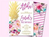 Hawaiian First Birthday Invitations Pineapple Birthday Invitation Tropical Aloha by