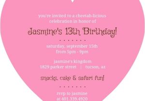Heart Shaped Birthday Invitations Pink and Brown Cheetah Safari Birthday Invitation Teen